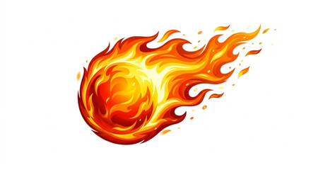 Fiery Meteorite or Comet Flying with Burning Flames Isolated on White Background © Reni