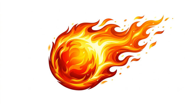 Fiery Meteorite or Comet Flying with Burning Flames Isolated on White Background