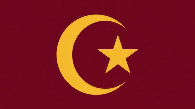 Islamic Crescent Moon and Star Symbol on a Deep Red Background, Flat Design Vector Illustration