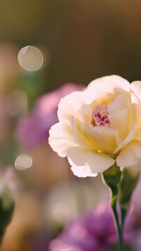 Soft blooming flowers gently swaying in natural light, vertical video featuring delicate petals, dreamy floral beauty and peaceful spring atmosphere
