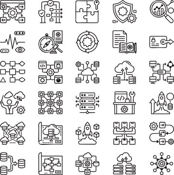 API Management Line Icons Set for API Gateway, Integration Platform and Enterprise Connectivity