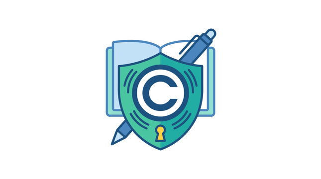 Icona Studio creates copyright protection symbol with pen, book and security elements in clean vector design