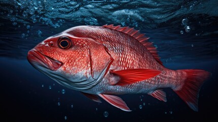 Fototapeta premium Vibrant red fish swimming underwater with bubbles