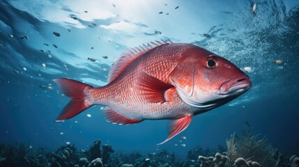 Fototapeta premium Vibrant red snapper swimming underwater