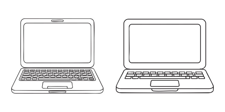 Laptop notebook computer outline collection featuring different keyboard and trackpad layout styles.