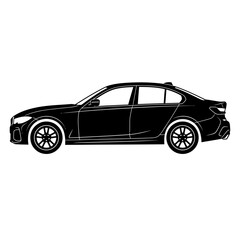 Fototapeta premium Black car, sedan, vehicle, automotive, transport, side view, outline, vector isolated on White Background