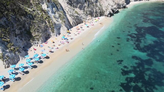 Aerial view of Elba Island. Sansone Beach and Northern Coastline in summer season. Drone viewpoint. Slow motion