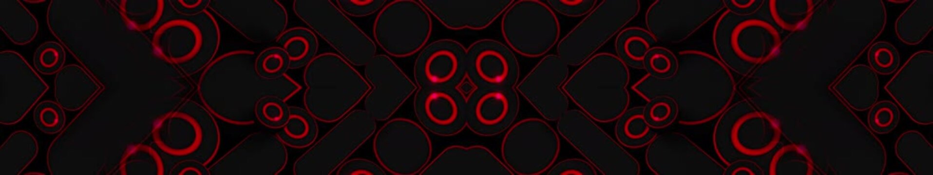 Dark Red Neon Geometric Seamless Pattern with Circles and Diamond Shapes on Black Background &mdash; Widescreen Loop