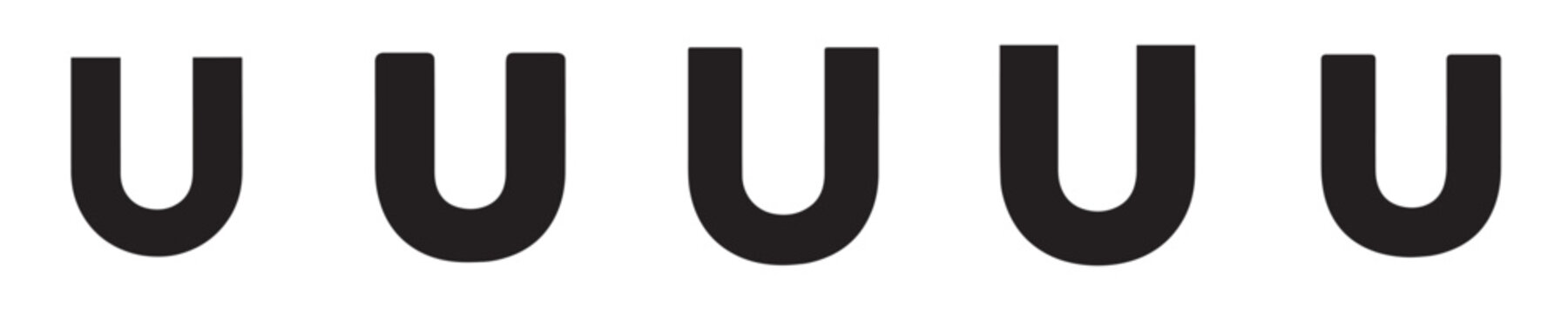 Set of letter U silhouettes in a stylized vector format