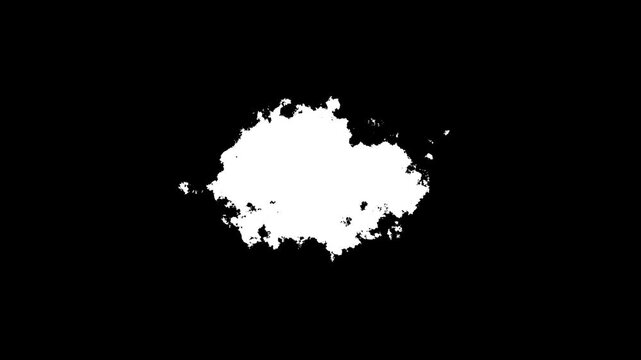 4K ink splatter transition in black and white seamless loop. Turbulent painting blot spreading. ink effect, transparent, transition, chamber, isolated, flow expand. watercolor ink drops transition