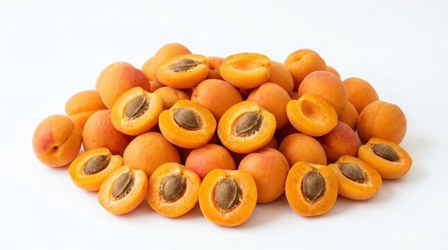 Pile of fresh ripe apricots isolated on white background organic summer stone fruit