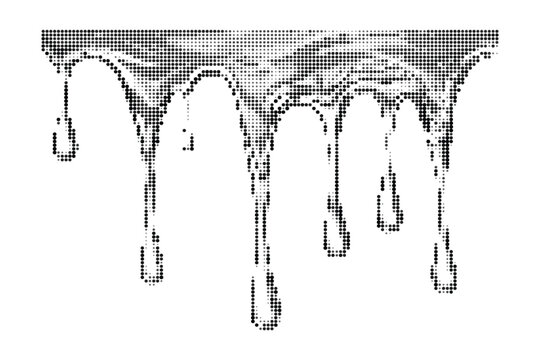 Black halftone drip pattern vector on transparent background with liquid melting elements.