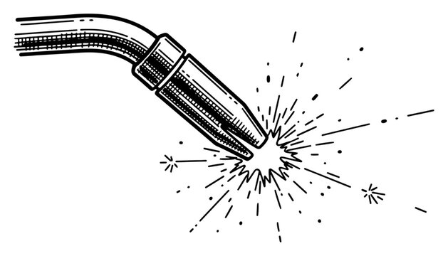 Welding torch with sparks vector illustration of industrial metalwork process and gas cutter tool