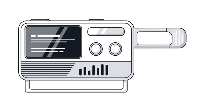 Vintage electronic pocket device radio or pager transmitter drawn in clean black and white outline style.