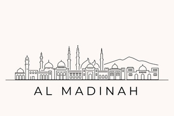 Obraz premium Minimalist Line Art Skyline Depicting Al Madinah Cityscape With Mosques