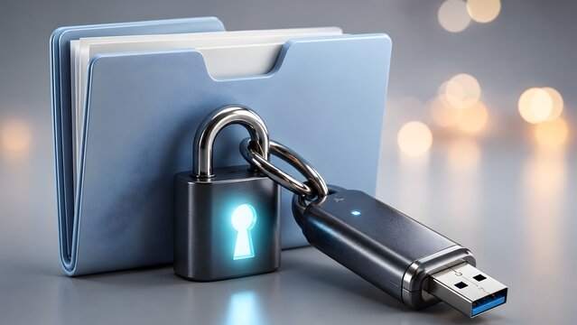 Secure your digital documents with a locked file folder and USB drive, symbolizing robust data protection and privacy.