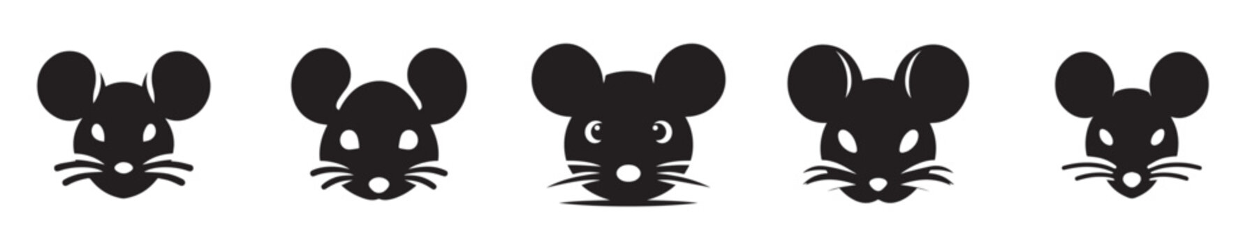 Set of mouse head vectors in silhouette style