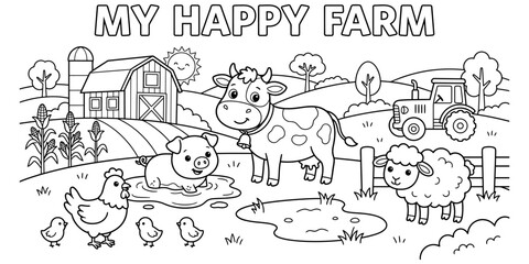 My happy farm coloring page for kids © Wasi97