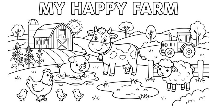 My happy farm coloring page for kids