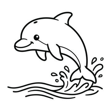 Cute dolphin coloring page for kids illustration 
