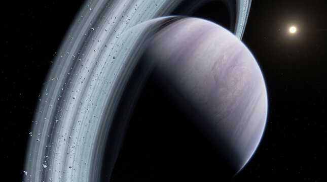 Ringed exoplanet with massive icy rings orbiting a distant star