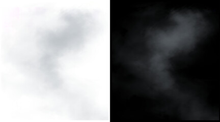 Naklejka premium Atmospheric white smoke and steam texture, ethereal wispy fog on black and white backgrounds, realistic vapor mist for overlay effects