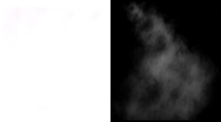 Fototapeta premium Atmospheric white smoke on black background, ethereal steam cloud texture, wispy fog element for overlay and design composition