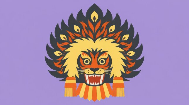 Vibrant Flat Icon Style Reog Ponorogo Mask, Simplified Cultural Art