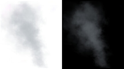 Fototapeta premium Atmospheric white smoke trail on black and white backgrounds, realistic steam cloud texture, wispy vapor mist effect for design overlays