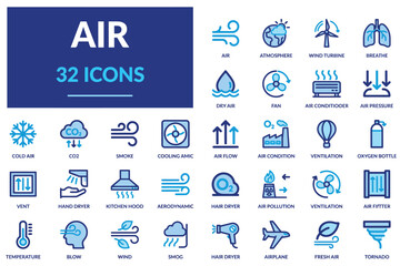 Fototapeta premium Air and weather icons set vector illustration