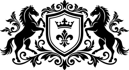 Fototapeta premium Heraldic Coat of Arms Silhouette with Horses and Crown