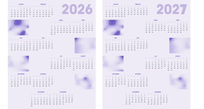 Vector illustration of 2026-2027 planner template in Deutsch, isolated design with numbered weeks, business agenda layout for print and office use.