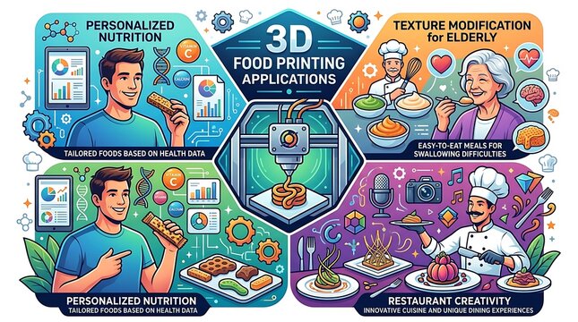 Innovative applications of 3d food printing for health and cuisine