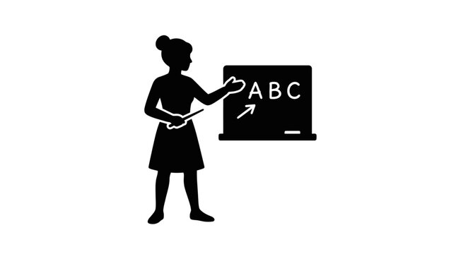 Teacher Pointing at ABC on Blackboard with Chalk