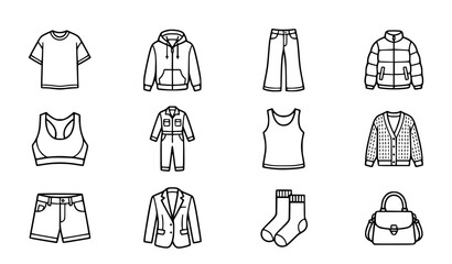 Fashion Wardrobe Line Icon Collection Minimal Clothing Outline Symbols Editable Stroke Vector Set © Shultana