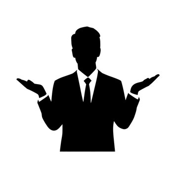 Businessman in a suit gestures with his hands to show uncertainty or a neutral point of view.