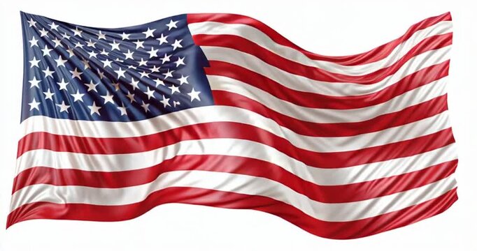 United States flag waving in wind. 4K Video. Waving American flag with stars and stripes, isolated on transparent background