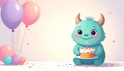 Fototapeta premium Card first birthday with monster children 