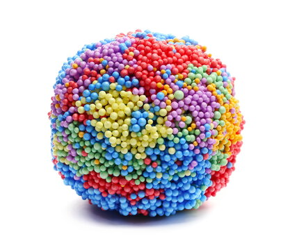 Colorful sticky styrofoam balls, toy modelling foam shape, soft and lightweight, isolated on white background