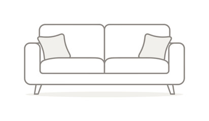 Fototapeta premium Minimal outline sofa icon with simple cushions and clean proportions, sofa, couch, furniture, outline, cushions, gray, white,