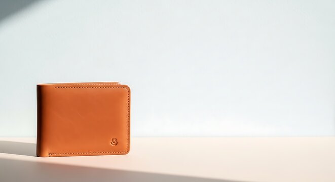 Brown Leather Bifold Wallet on a White Surface with Soft Light