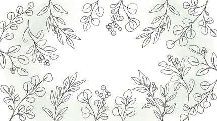 Fototapeta premium Elegant watercolor eucalyptus floral frame with hand drawn botanical leaves and branches on white background. Minimal border with copy space for wedding invitations and stationery.