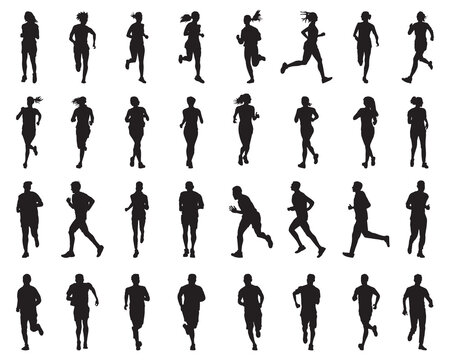 Black silhouettes of runners, recreation and sport