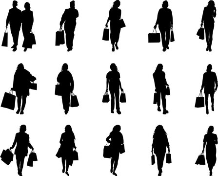 Black silhouettes of people  shopping