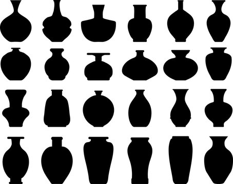 Black silhouettes of vases different shapes and sizes