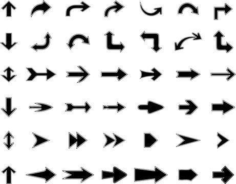 Collection different black arrows, icons illustrations