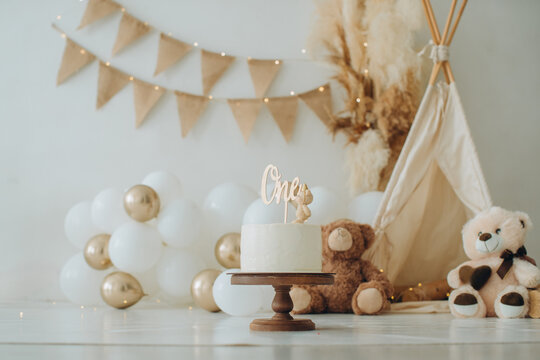 First birthday cake smash celebration setup