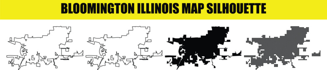 Bloomington illinois city map silhouette vector graphic set showing geographic boundary outline in flat and dotted styles. © Md Asif Shahnaoaz