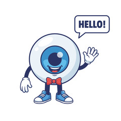 Fototapeta premium Cute Cartoon Eyeball Mascot Waving Hello