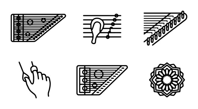 Musical Instrument Icons, Harp & Dulcimer Vector Set, Music Symbols